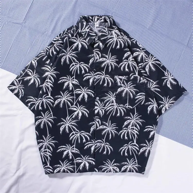New Men's Beach Shirt Short Sleeve Coconut Print Yellow - Image 10