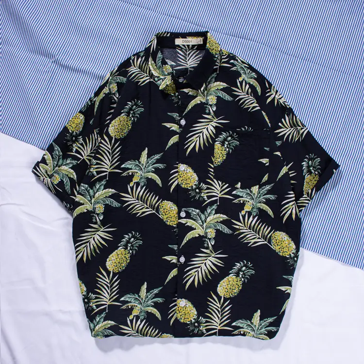 New Men's Beach Shirt Short Sleeve Coconut Print Yellow - Image 2