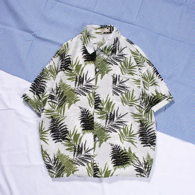 New Men's Beach Shirt Short Sleeve Coconut Print Yellow - Image 3
