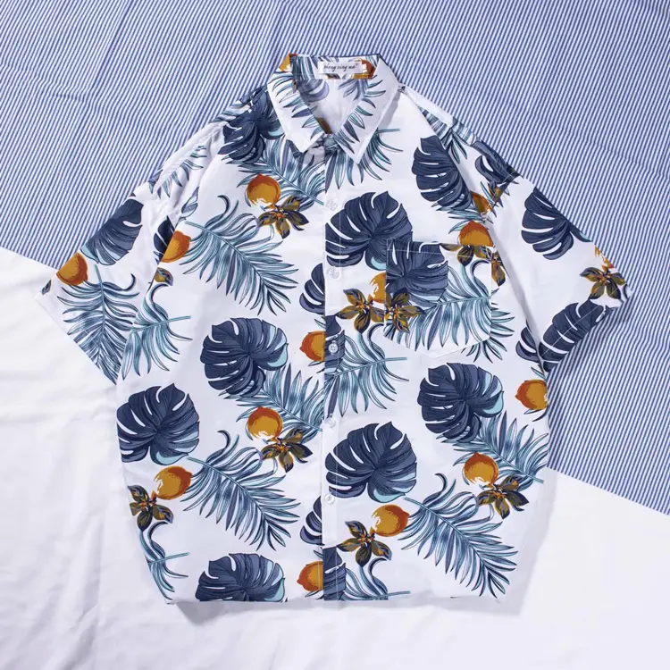 New Men's Beach Shirt Short Sleeve Coconut Print Yellow - Image 6