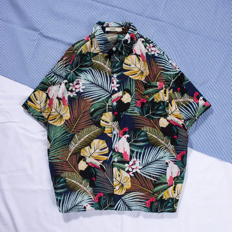 New Men's Beach Shirt Short Sleeve Coconut Print Yellow - Image 7