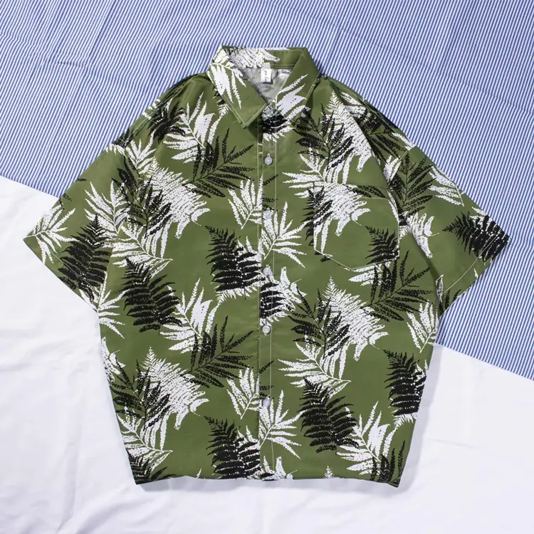 New Men's Beach Shirt Short Sleeve Coconut Print Yellow - Image 9
