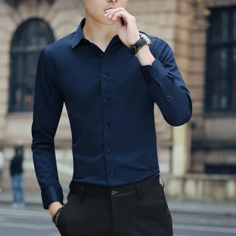 Men's Black Slim Fit Business Shirt with Button Front - Image 3