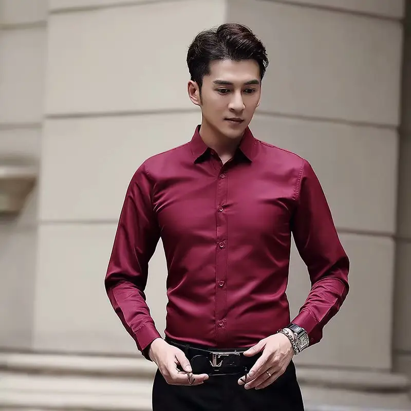 Men's Black Slim Fit Business Shirt with Button Front - Image 6