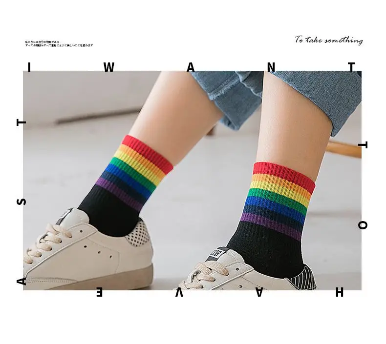 Rainbow Socks Spring Men's and Women's Cotton Socks Color Striped High Top Sports Socks Internet Popular Couple Stockings — feature 10