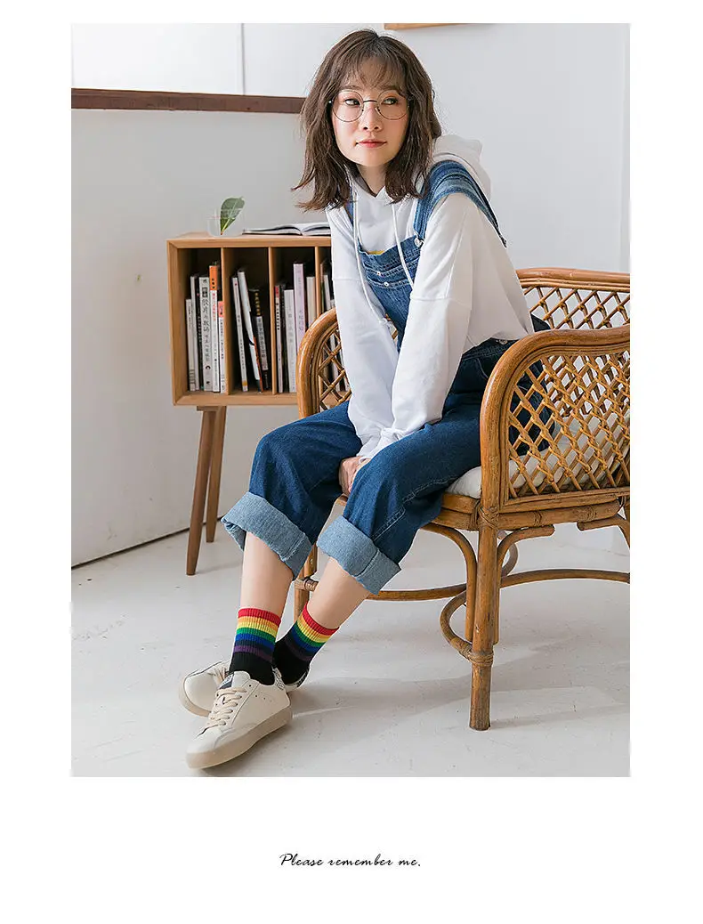 Rainbow Socks Spring Men's and Women's Cotton Socks Color Striped High Top Sports Socks Internet Popular Couple Stockings — feature 11