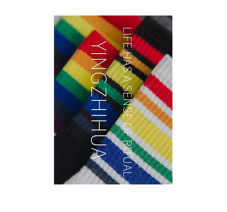 Rainbow Socks Spring Men's and Women's Cotton Socks Color Striped High Top Sports Socks Internet Popular Couple Stockings — feature 16