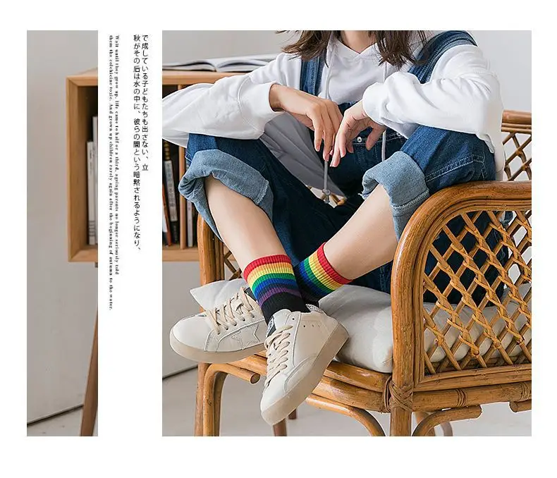 Rainbow Socks Spring Men's and Women's Cotton Socks Color Striped High Top Sports Socks Internet Popular Couple Stockings — feature 9