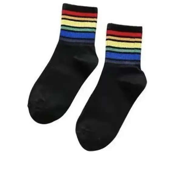Rainbow Socks Spring Men's and Women's Cotton Socks Color Striped High Top Sports Socks Internet Popular Couple Stockings