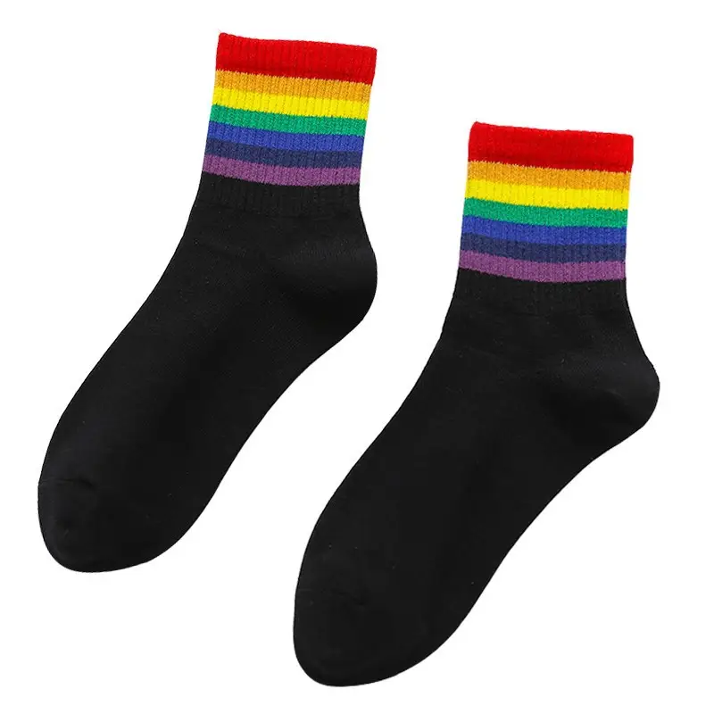 Rainbow Socks Spring Men's and Women's Cotton Socks Color Striped High Top Sports Socks Internet Popular Couple Stockings