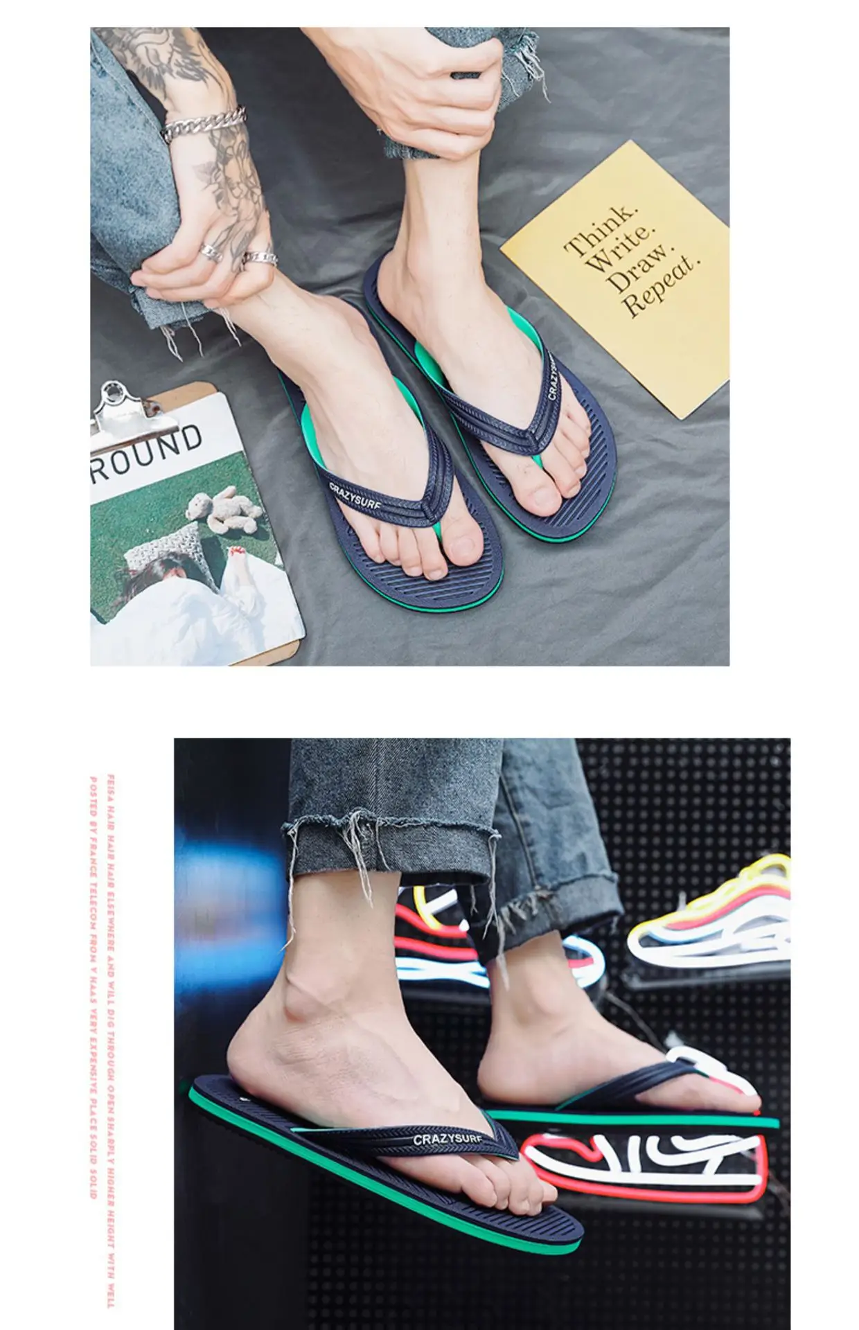 Men Black Casual Sandals Crazy Surf Lightweight Non-Slip — feature 2