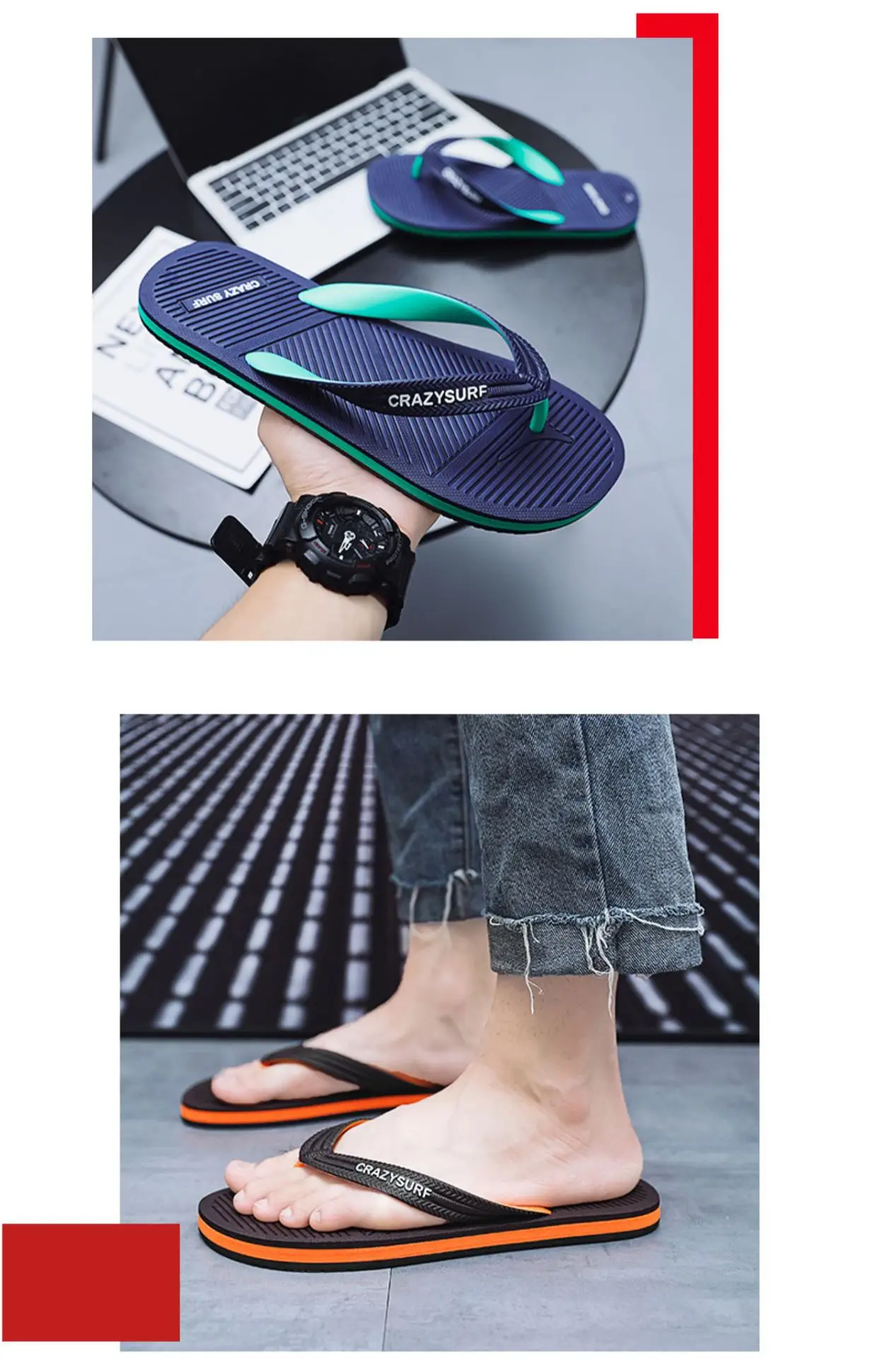 Men Black Casual Sandals Crazy Surf Lightweight Non-Slip — feature 6