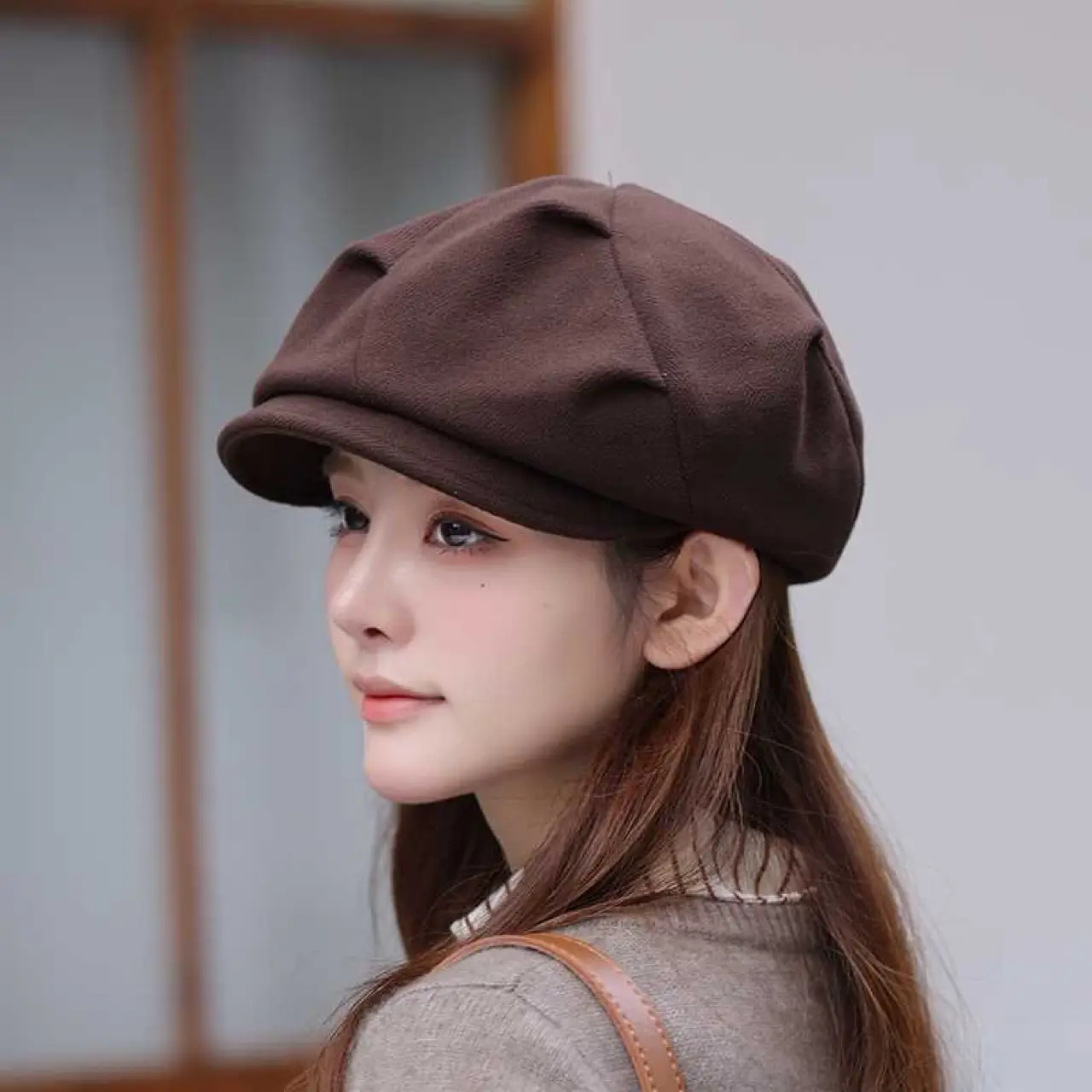 Retro Octagonal Hat for Women Brown Autumn Winter - Image 5