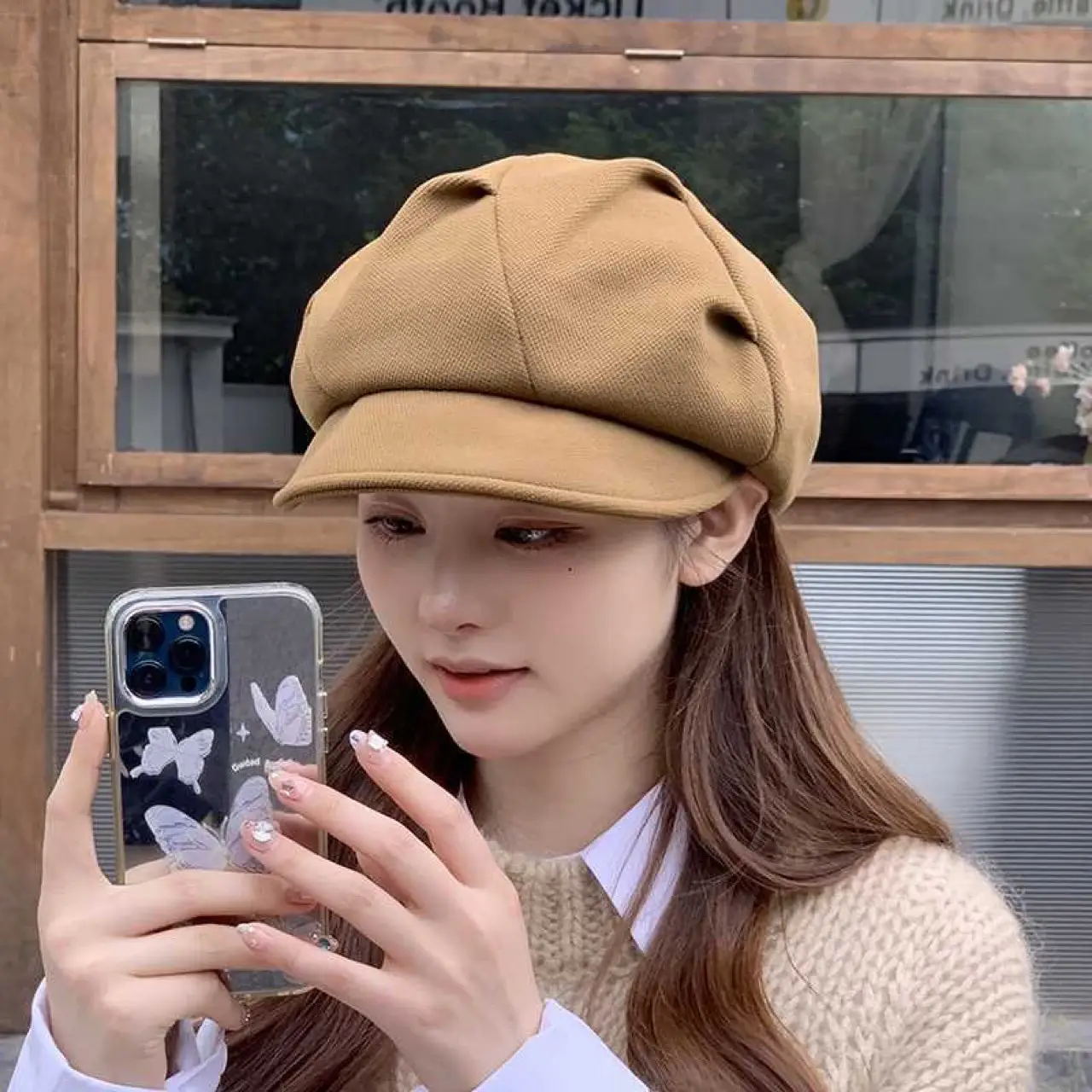 Retro Octagonal Hat for Women Brown Autumn Winter - Image 6