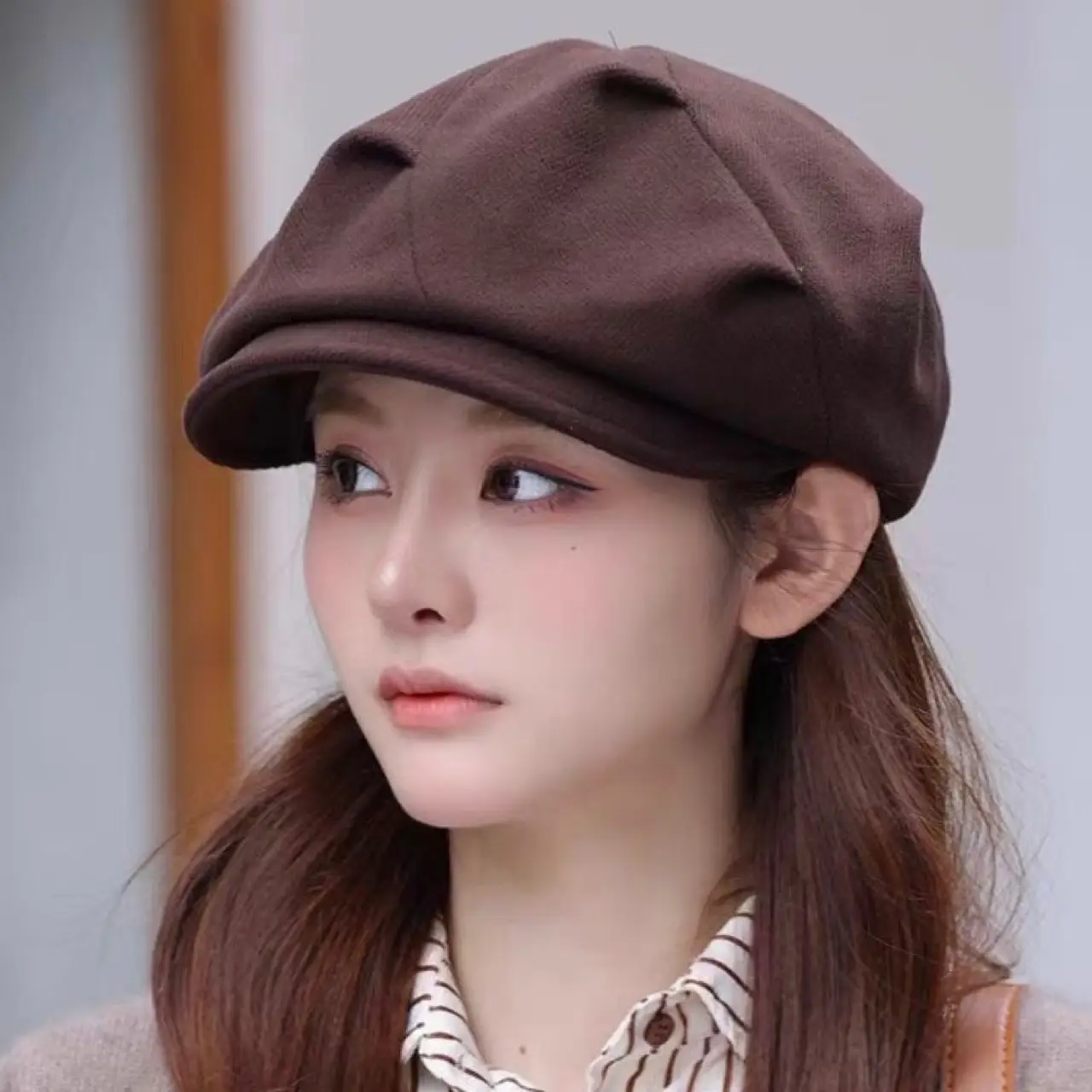 Retro Octagonal Hat for Women Brown Autumn Winter - Image 7