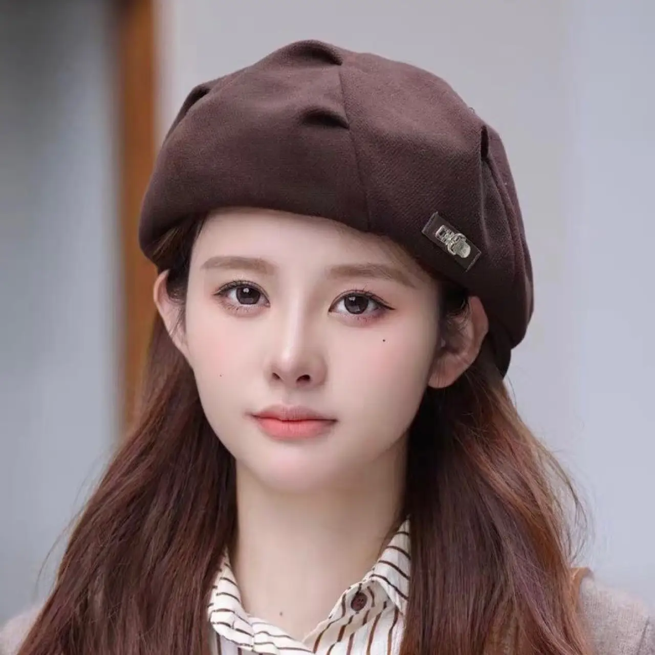 Retro Octagonal Hat for Women Brown Autumn Winter - Image 8