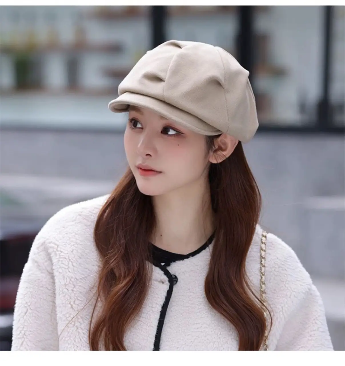 Retro Octagonal Hat for Women Brown Autumn Winter - Image 4