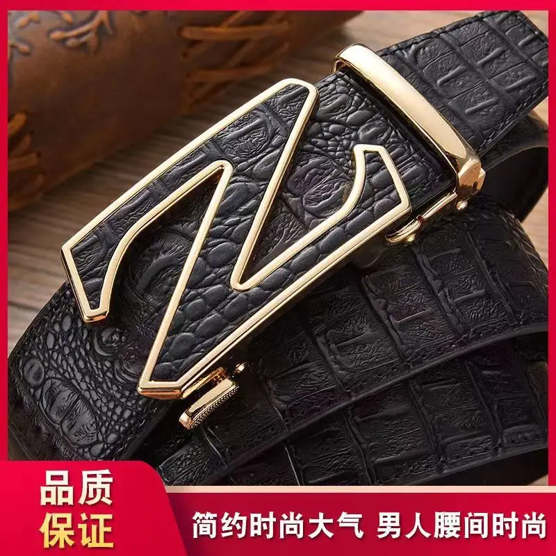 Men's Automatic Buckle Leather Belt with Gold Plated Clasp - Image 3