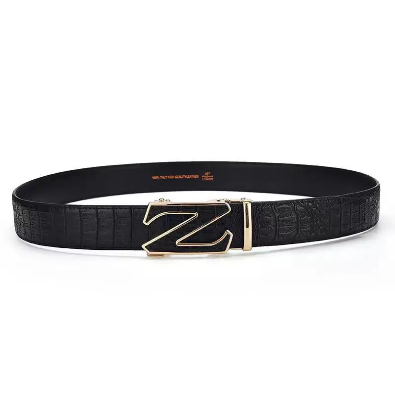 Men's Automatic Buckle Leather Belt with Gold Plated Clasp - Image 7