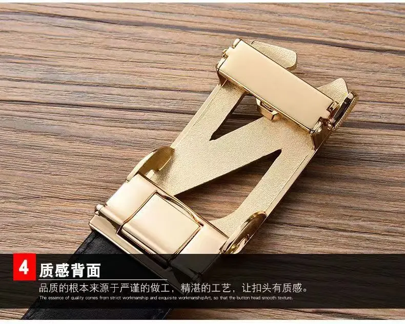 Men's Automatic Buckle Leather Belt with Gold Plated Clasp — feature 11