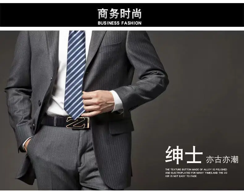 Men's Automatic Buckle Leather Belt with Gold Plated Clasp — feature 4