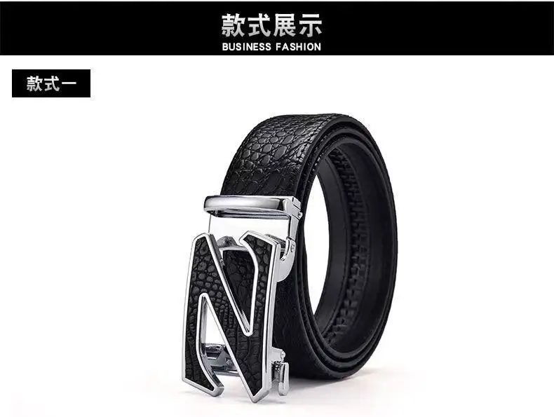 Men's Automatic Buckle Leather Belt with Gold Plated Clasp — feature 6
