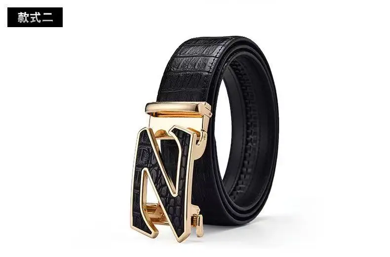 Men's Automatic Buckle Leather Belt with Gold Plated Clasp — feature 7