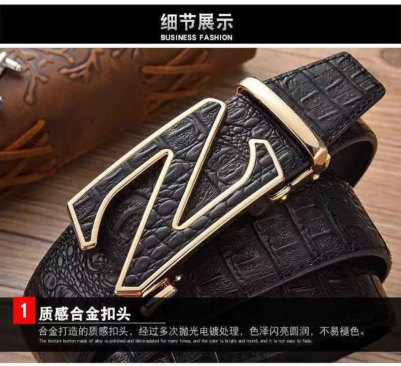 Men's Automatic Buckle Leather Belt with Gold Plated Clasp — feature 8