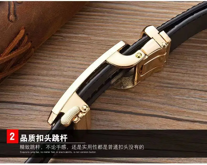 Men's Automatic Buckle Leather Belt with Gold Plated Clasp — feature 9