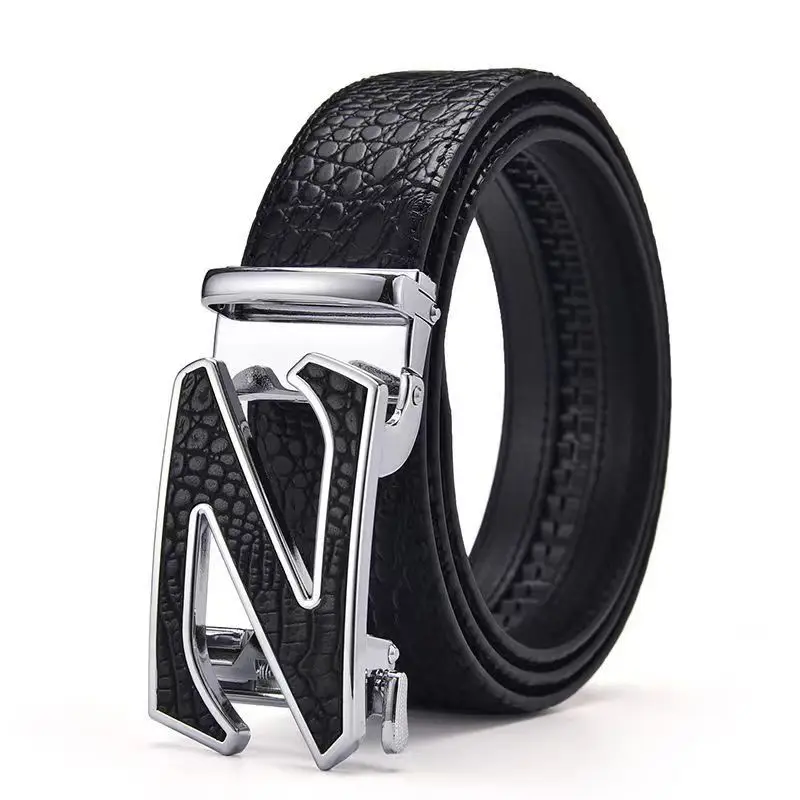 Men's Automatic Buckle Leather Belt with Gold Plated Clasp - Image 2