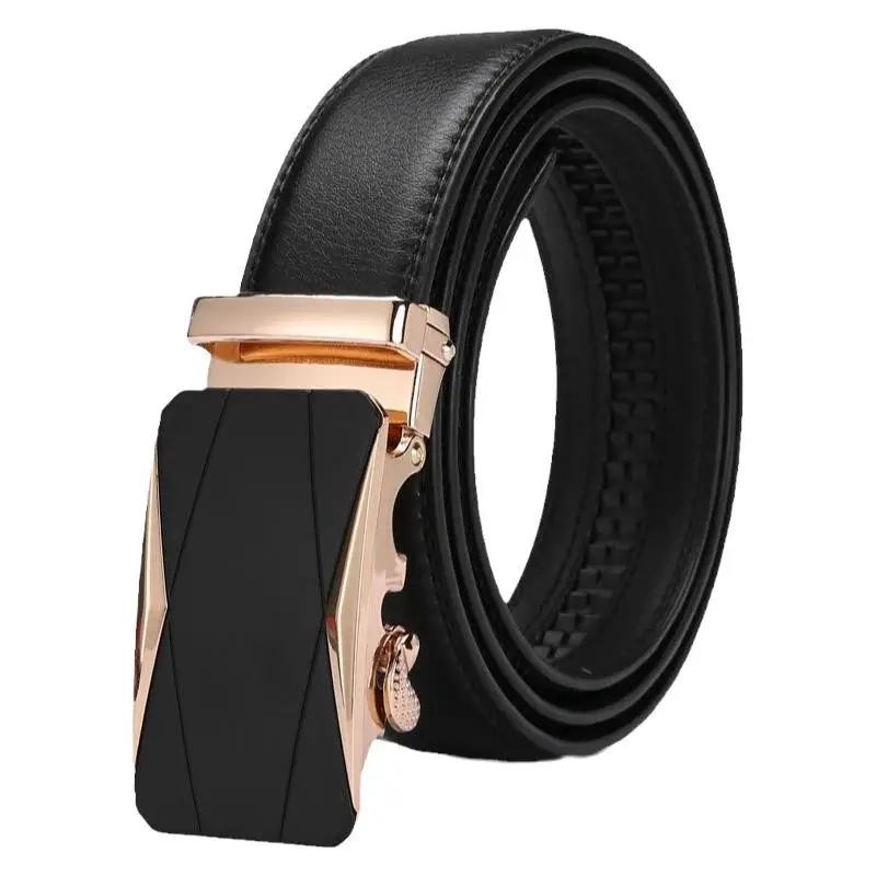 Men's Black Leather Belt with Rose Gold Buckle 14 Pattern - Image 5
