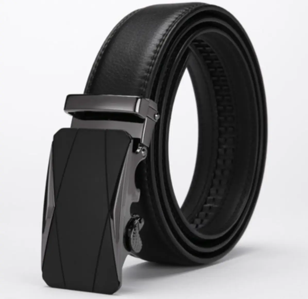 Men's Black Leather Belt with Rose Gold Buckle 14 Pattern - Image 6