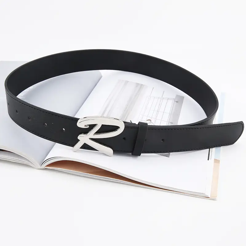 Women Black Decorative Belt with Smooth Buckle