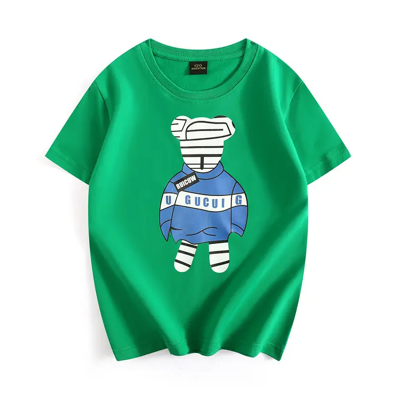 Green Graphic T-Shirt for Boys Girls Round Neck Short Sleeve Summer Wear - Image 5