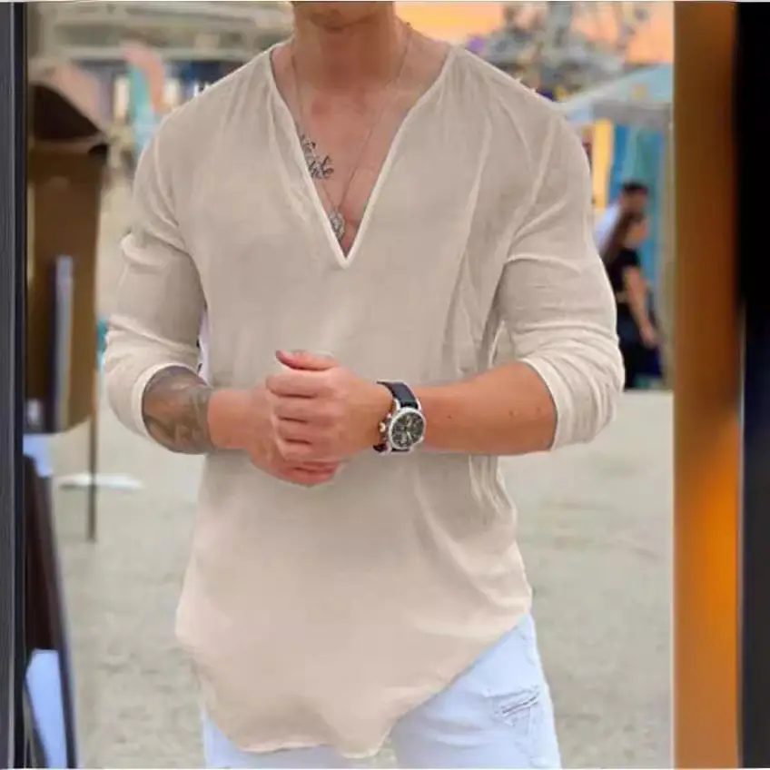 2023 V-Neck Cotton T-Shirt for Men Black - Image 8