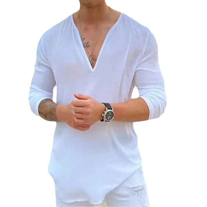 2023 V-Neck Cotton T-Shirt for Men Black - Image 9