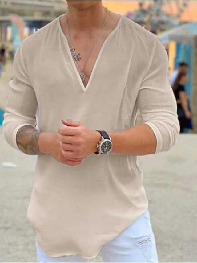 2023 V-Neck Cotton T-Shirt for Men Black - Image 2