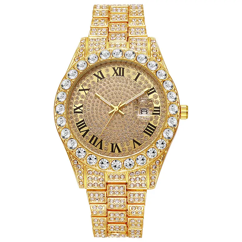 Men's Green Diamond Calendar Watch with Roman Scale