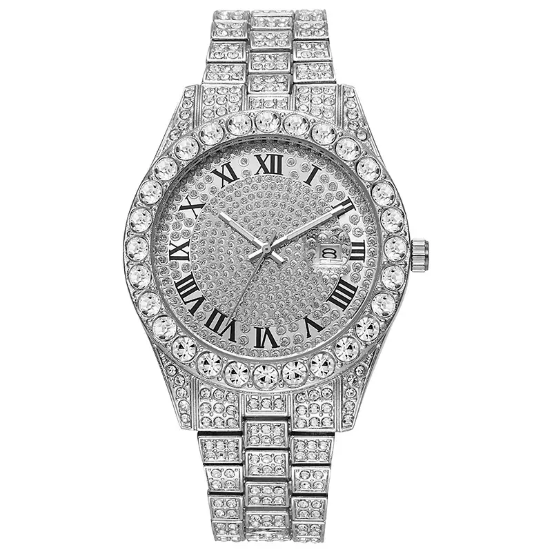 Men's Green Diamond Calendar Watch with Roman Scale