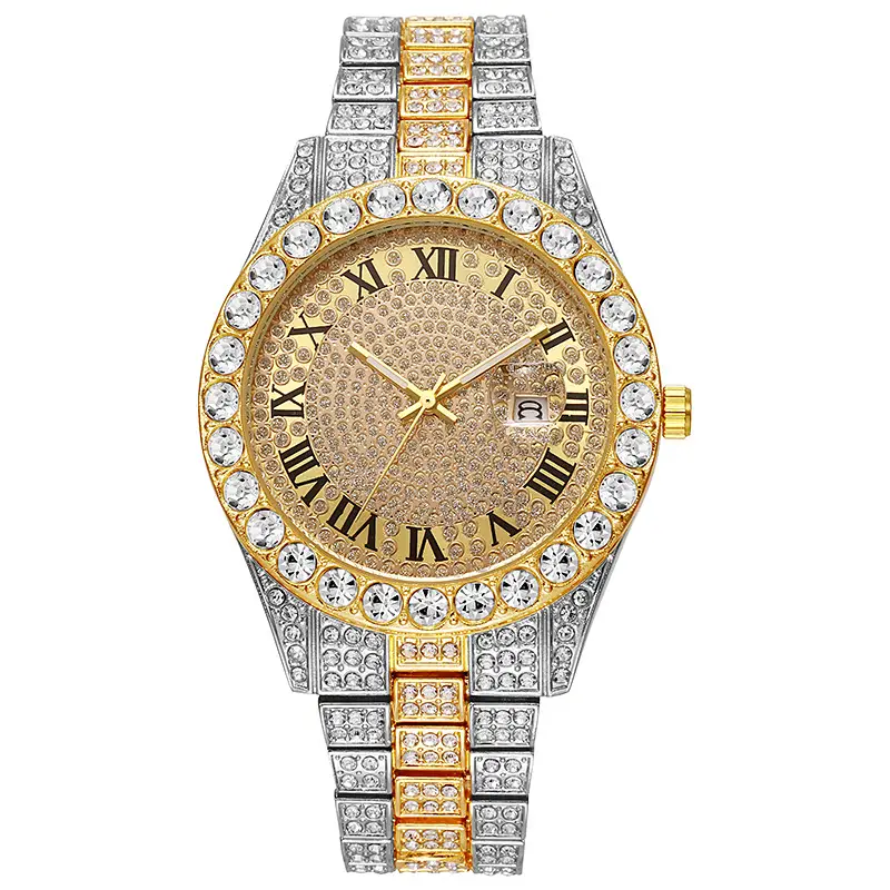 Men's Green Diamond Calendar Watch with Roman Scale