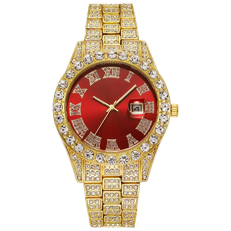 Men's Green Diamond Calendar Watch with Roman Scale
