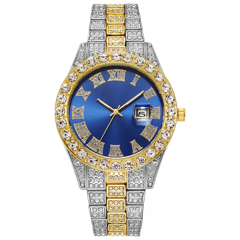 Men's Green Diamond Calendar Watch with Roman Scale