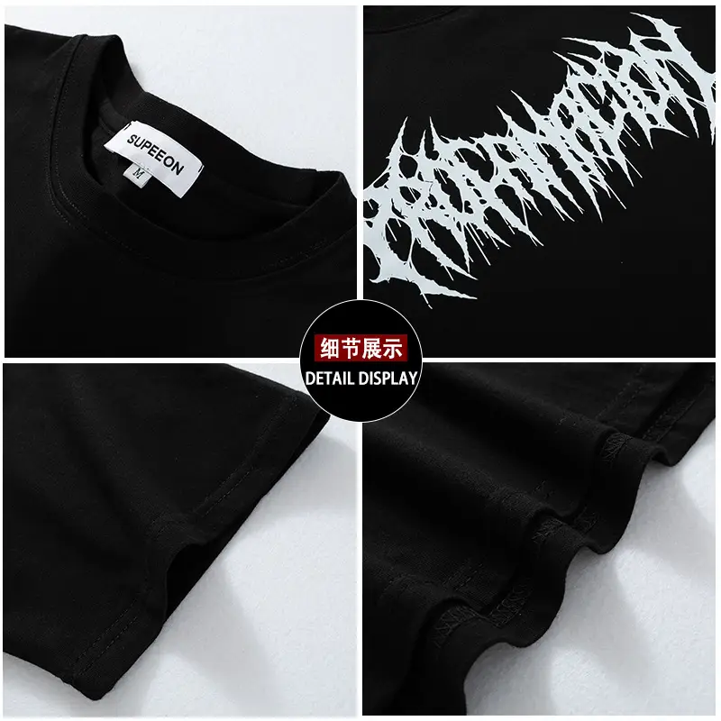 Men Printed Cotton T-Shirt Black Short Sleeve