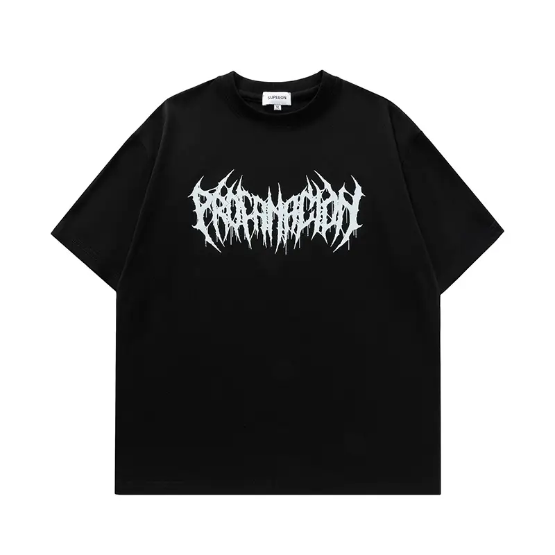 Men Printed Cotton T-Shirt Black Short Sleeve