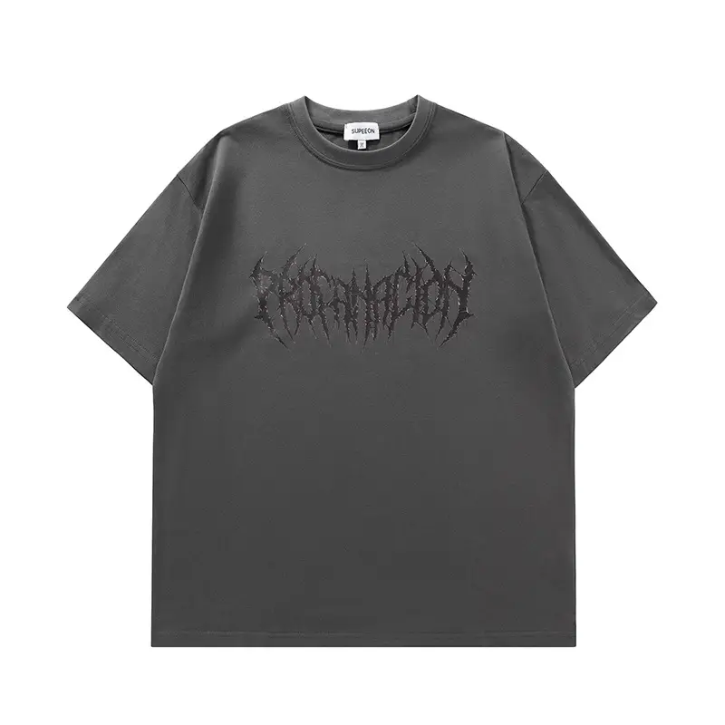 Men Printed Cotton T-Shirt Black Short Sleeve