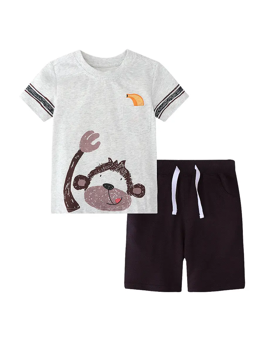Little Monster Car Print Boys Cotton T-Shirt Shorts Set Red Blue - Image 2