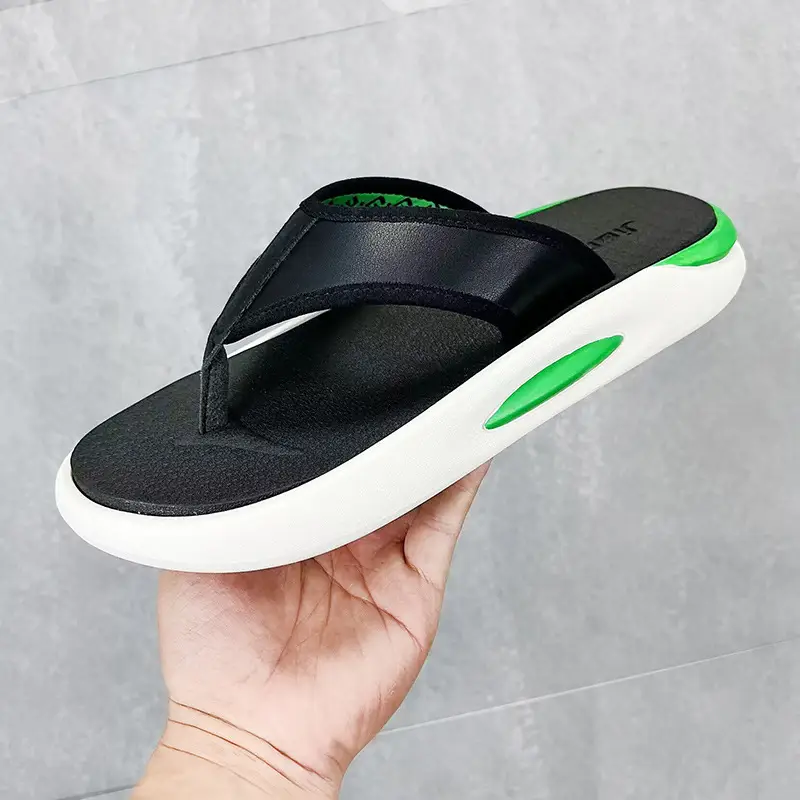 Men's Green White Beach Flip-Flops with Thick Soles