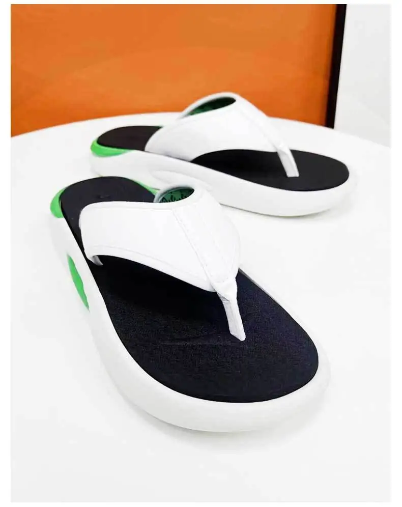 Men's Green White Beach Flip-Flops with Thick Soles — feature 11