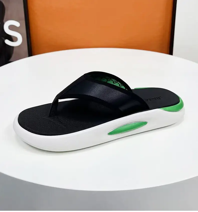 Men's Green White Beach Flip-Flops with Thick Soles — feature 13