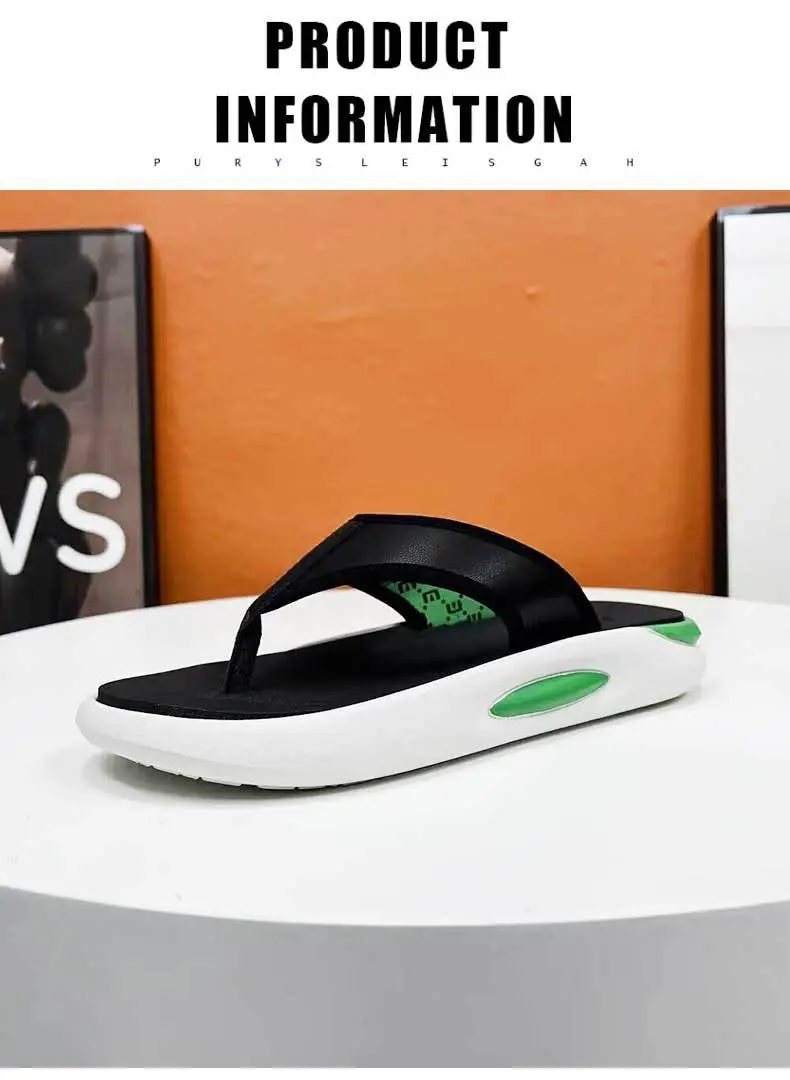 Men's Green White Beach Flip-Flops with Thick Soles — feature 2